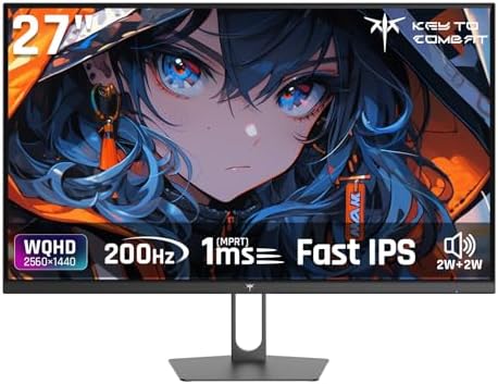 KTC 27インチゲーミングモニター WQHD (2560x1440) Fast IPS 200Hz (210OC可能）1ms(MPRT) 131%sRGB HDR400 低ブルーライト フリッカーフリー FreeSync & G-Sync対応 PS5対応 HDMI2.0×2 DP1.4×2 VESA 100*100 H27T22C-3