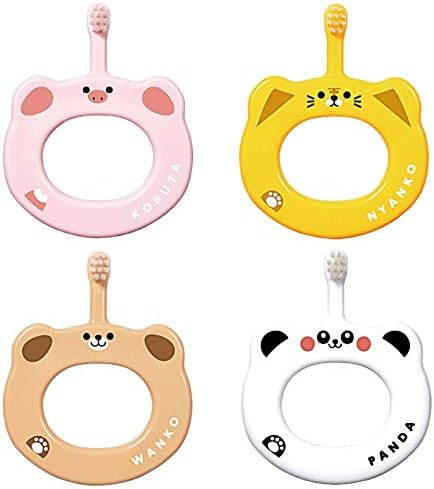 Ci ベビー 歯ブラシ S(やわらかめ) 動物柄 リング 4本セット (ブタ、パンダ、ネコ、イヌ)
