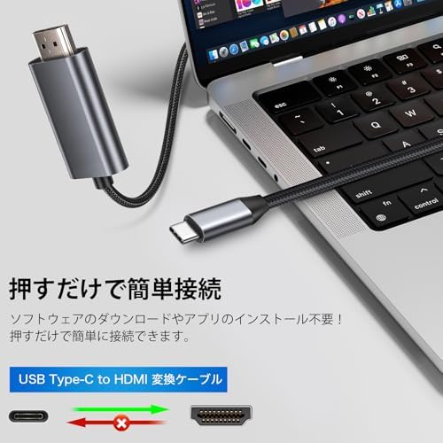 【4K対応】 HDMI Type-C to Hdmi ケーブル HDM I 変換ケー ブル USB Type-C 変換アダプター hdm i ケー ブル 2M スマホ テレビ ミラーリング AV 接続 ケーブル モニター ナイロン｜Mac-Book/i-Pad Pro/Air/mini/i-Phone15/16 Pro/Galaxy対応｜ 高速伝送 モニター延長ケーブル 画像 2