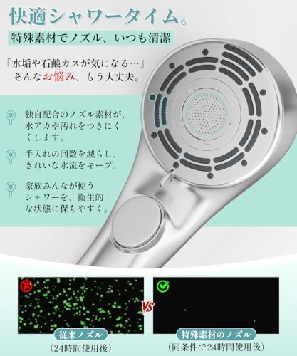 X XBEN シャワーヘッド マイクロナノバブル 高洗浄力 6段階水流モード 【ミストシャワー & 超微細泡】 超節水 最大87% 手元止水 極細水流 肌ケア 美髪保湿 毛穴汚れ除去 4種類アダプター付き 水漏れ防止 高水圧 増圧 低水圧改善 取付簡単 国際汎用基準 浴室用 Shower Head シルバー 画像 4